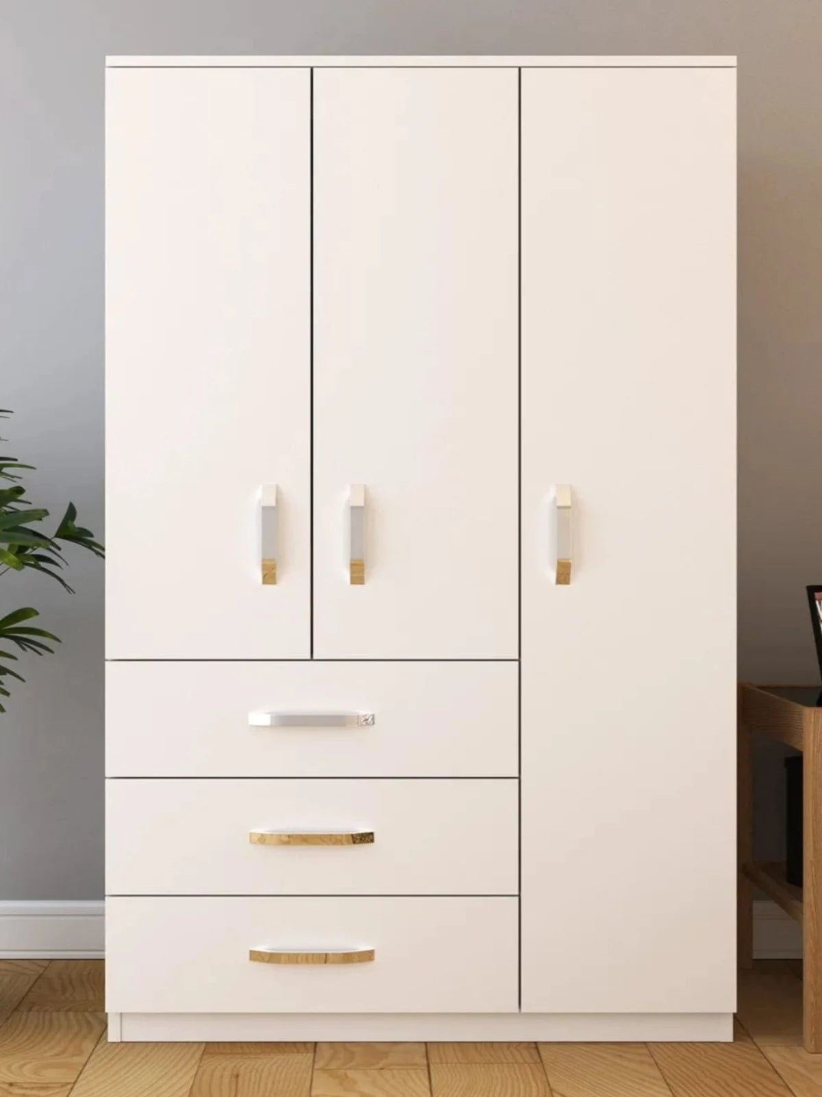 Loolpi Home MDF dolap Üç Kapaklı Üç Çekmeceli Zincir Dolap