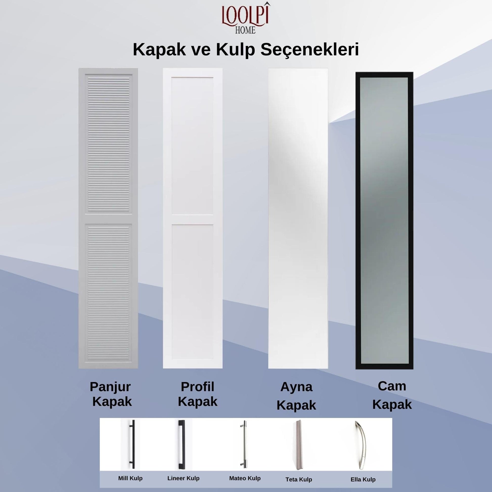 Loolpi Home Dolap 6 Kapaklı 2 Çekmeceli Zincir Dolap Farklı Renk Ölçü ve Kapak Seçenekleri