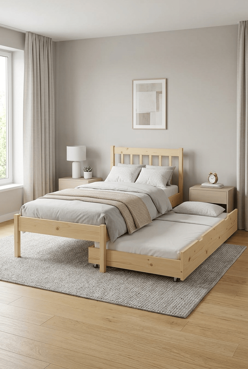 Loolpi Home Yavru Yatak 90 x 190 Ahşap İkiz Karyola Modülar Sistemli Yavru Yataklı
