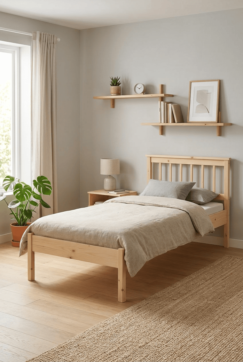 Loolpi Home Doğal Ahşap Karyola Başlıklı Ahşap Karyola