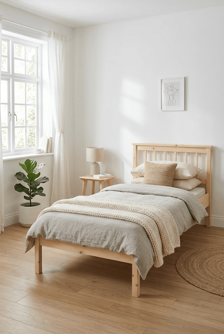 Loolpi Home Doğal Ahşap Karyola Başlıklı Ahşap Karyola