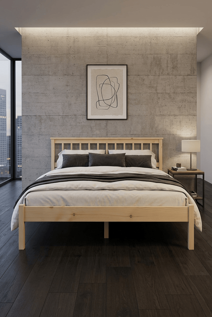 Loolpi Home Doğal Ahşap Karyola Başlıklı Ahşap Karyola