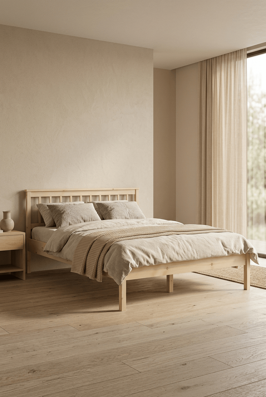 Loolpi Home Doğal Ahşap Karyola Başlıklı Ahşap Karyola