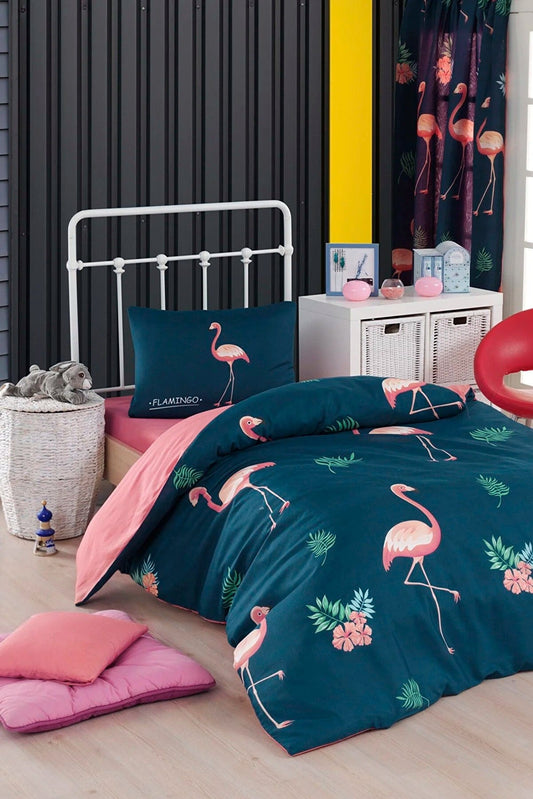 Loolpi Home Çocuk Nevresim Takımı Tek Kişilik Big Flamingo Lacivert