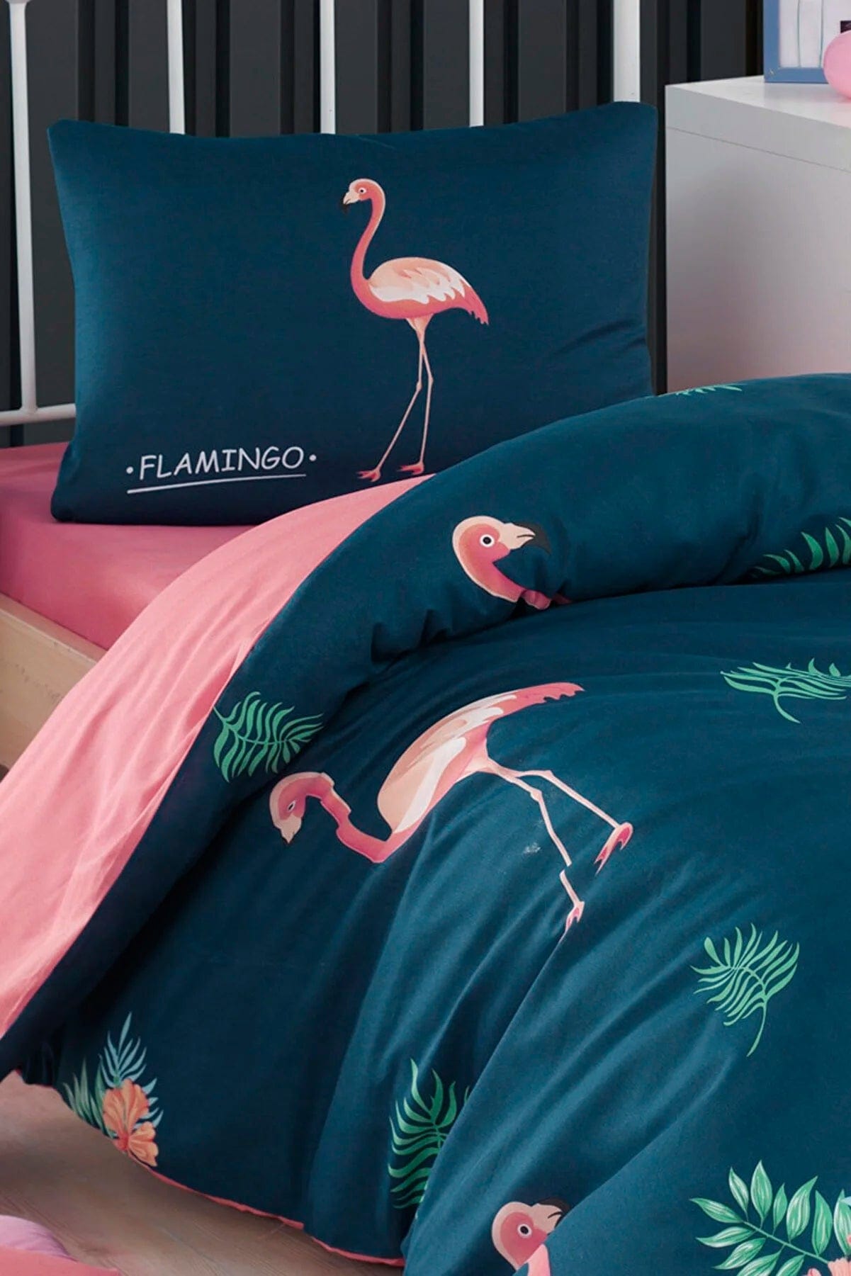 Loolpi Home Çocuk Nevresim Takımı Tek Kişilik Big Flamingo Lacivert
