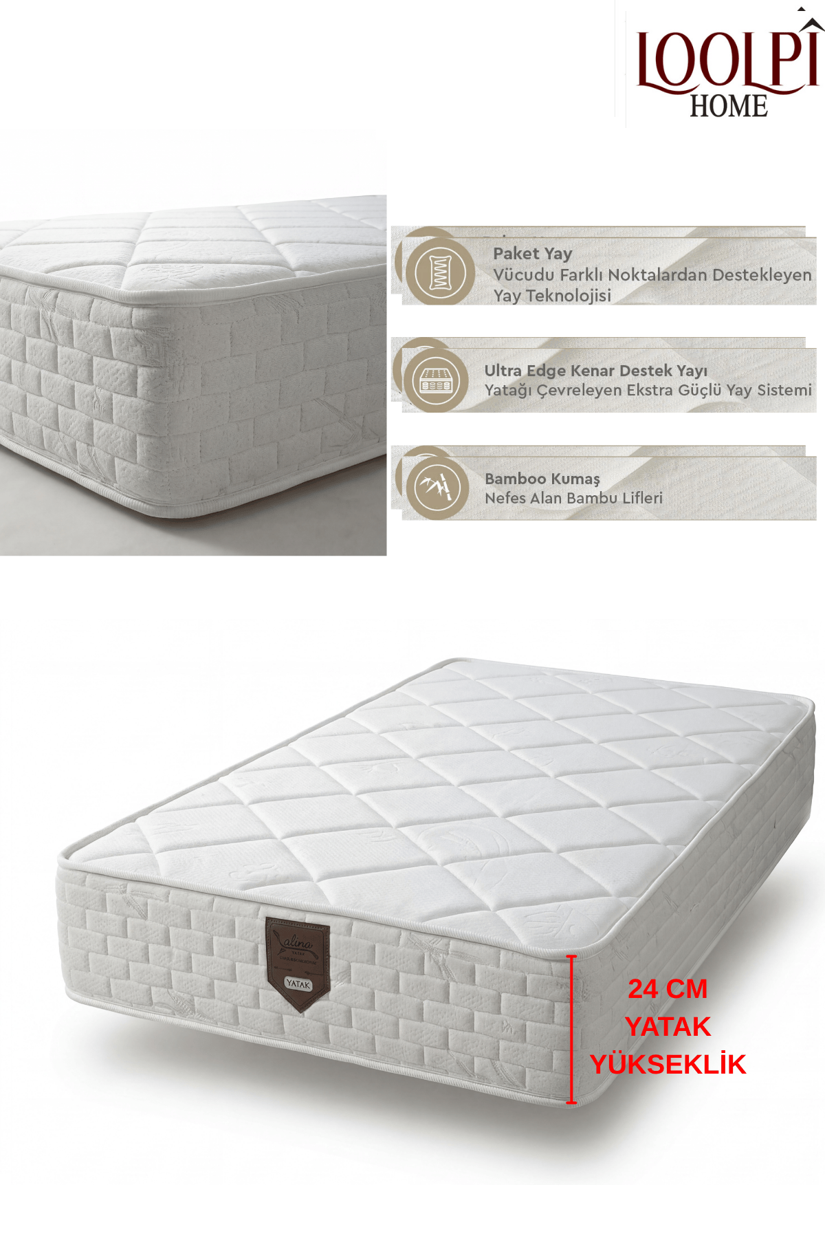 Loolpi Home Comfort Ortapedik Yaylı Bamboo Yatak