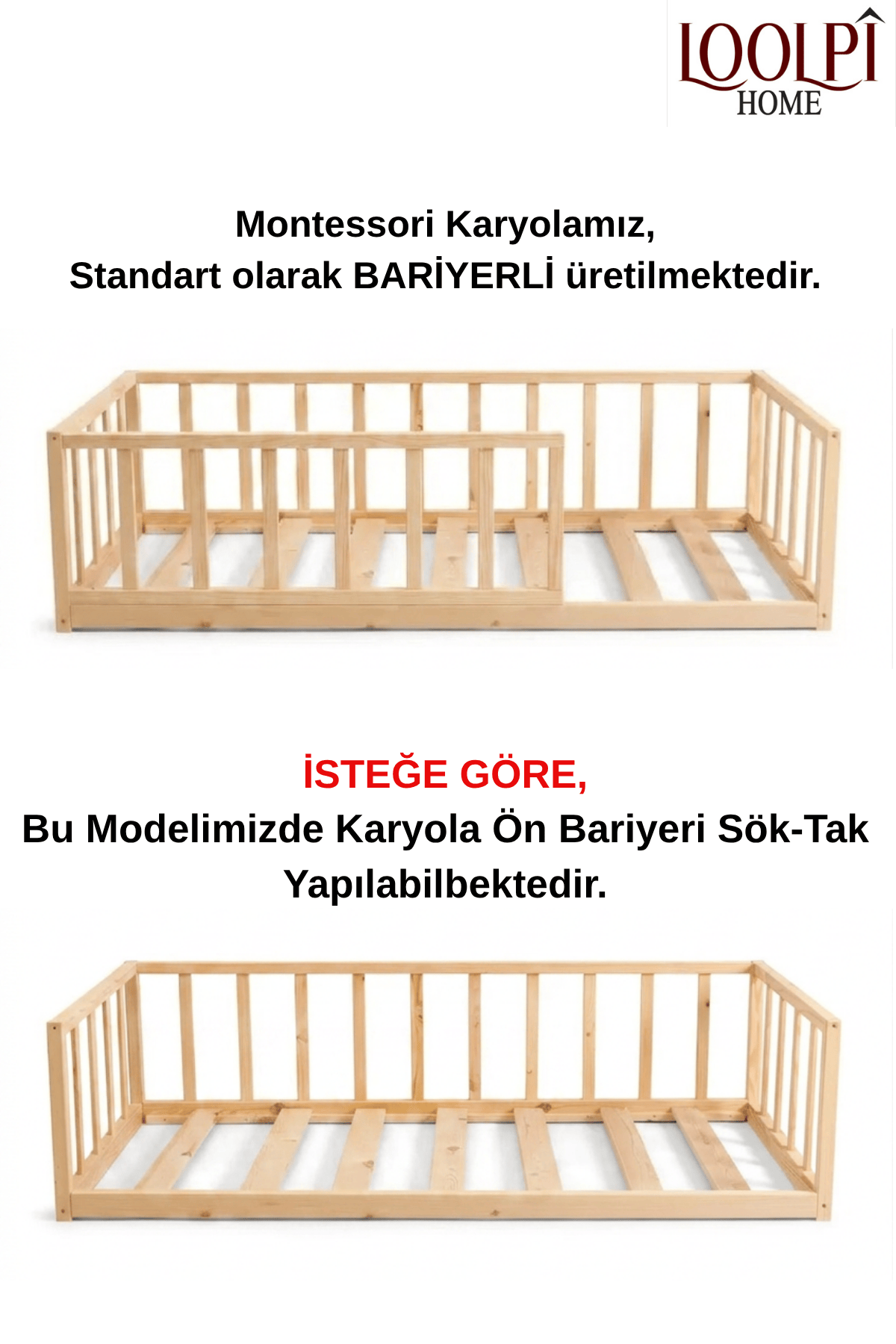 Loolpi Home Bebek Karyolaları ve Küçük Çocuk Yatakları Luna Montessori Bebek ve Çocuk Karyolası Unisex