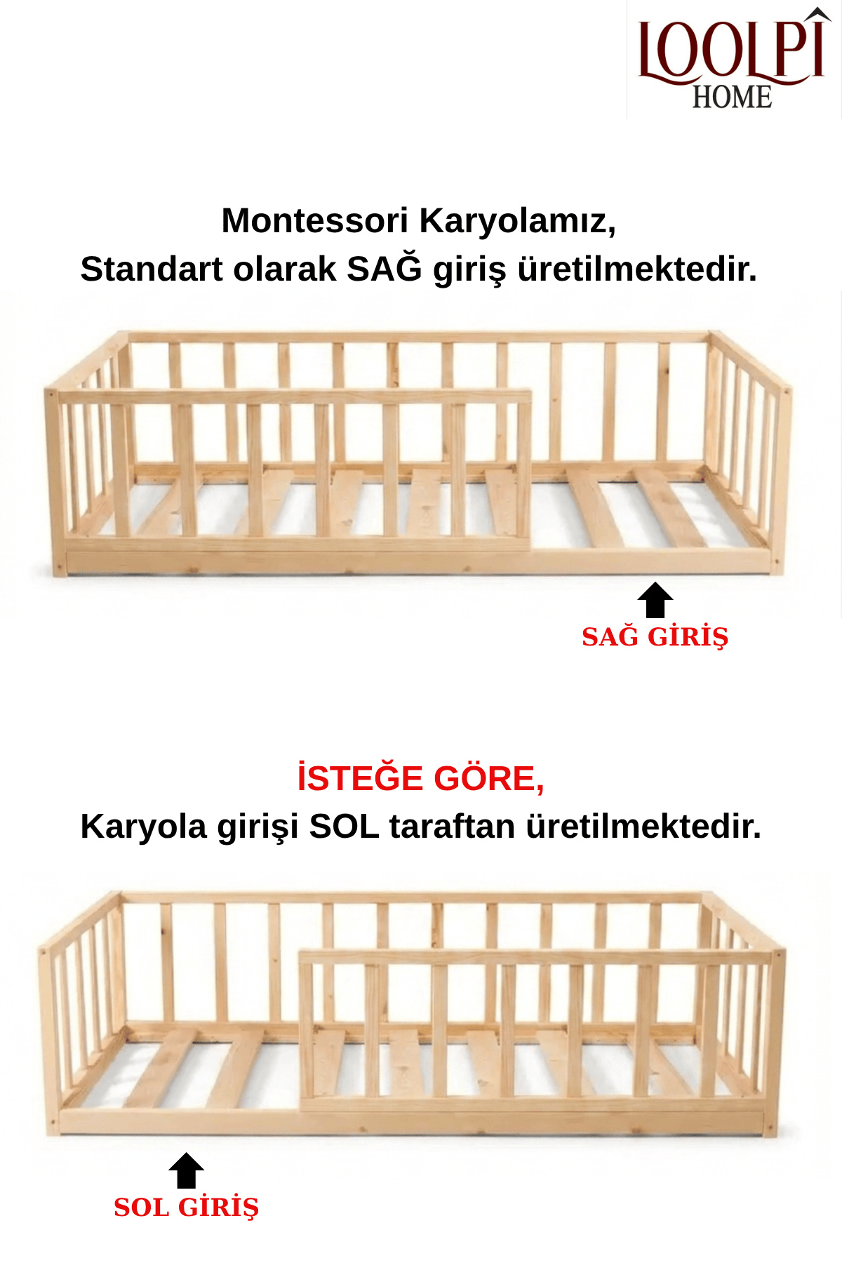 Loolpi Home Bebek Karyolaları ve Küçük Çocuk Yatakları Luna Montessori Bebek ve Çocuk Karyolası Unisex