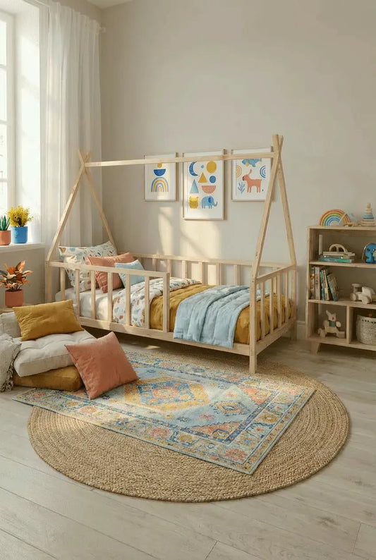 Loolpi Home Montessori Karyola Montessori Bebek ve Çocuk Karyolası Doğal Ahşap Yatak Unisex