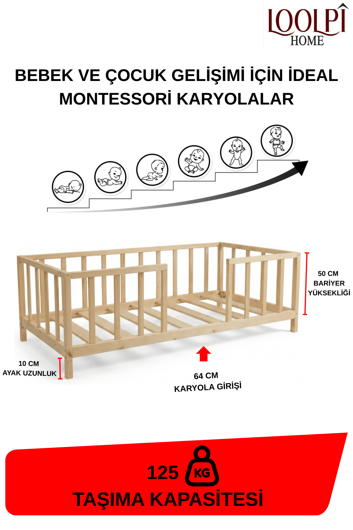 Loolpi Home Bebek Karyolaları ve Küçük Çocuk Yatakları Montessori Bebek ve Çocuk Karyolası Unisex Orta Girişli