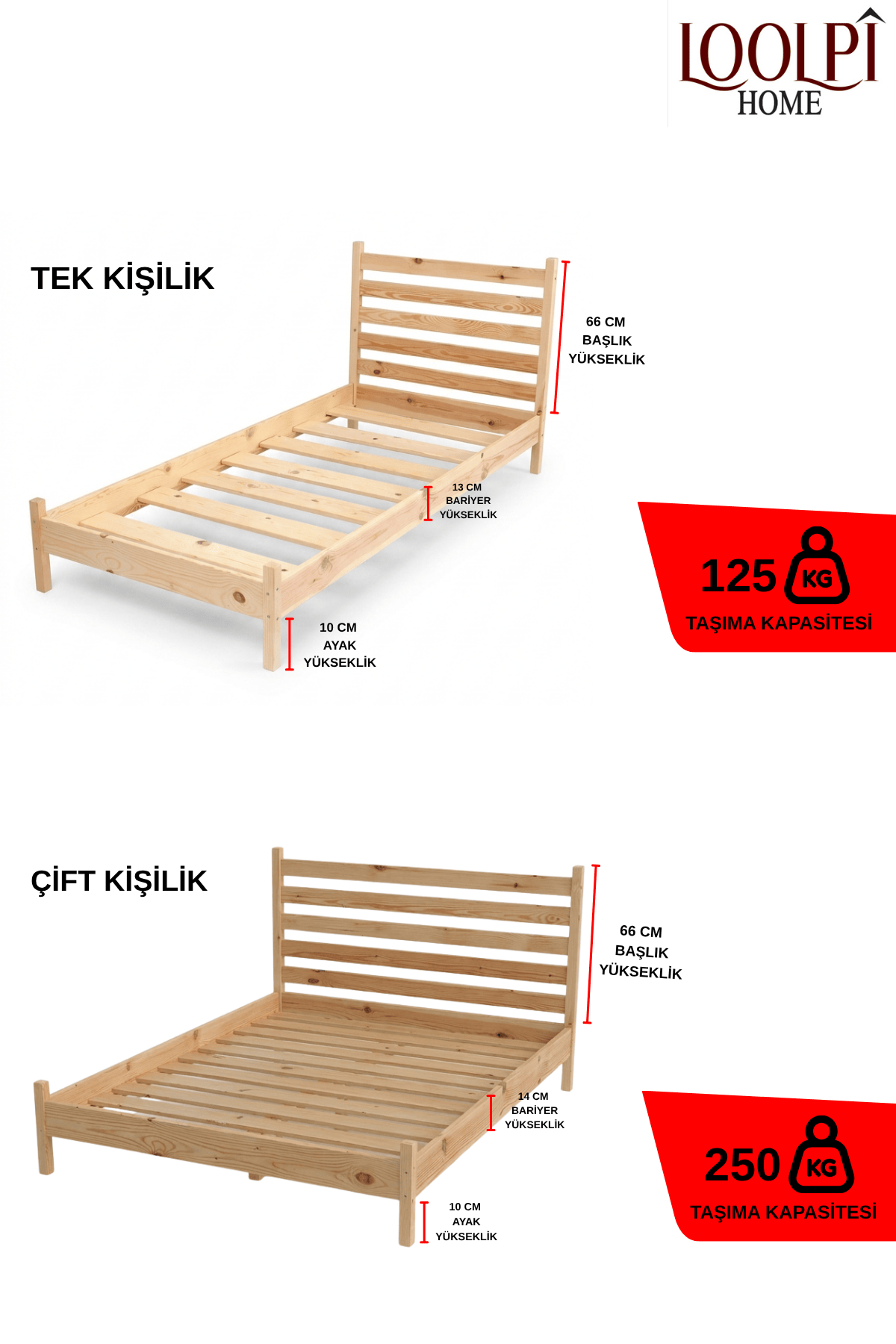 Loolpi Home Palet Karyola Nido Masif Karyola Başlıklı Doğal Ahşap Yatak