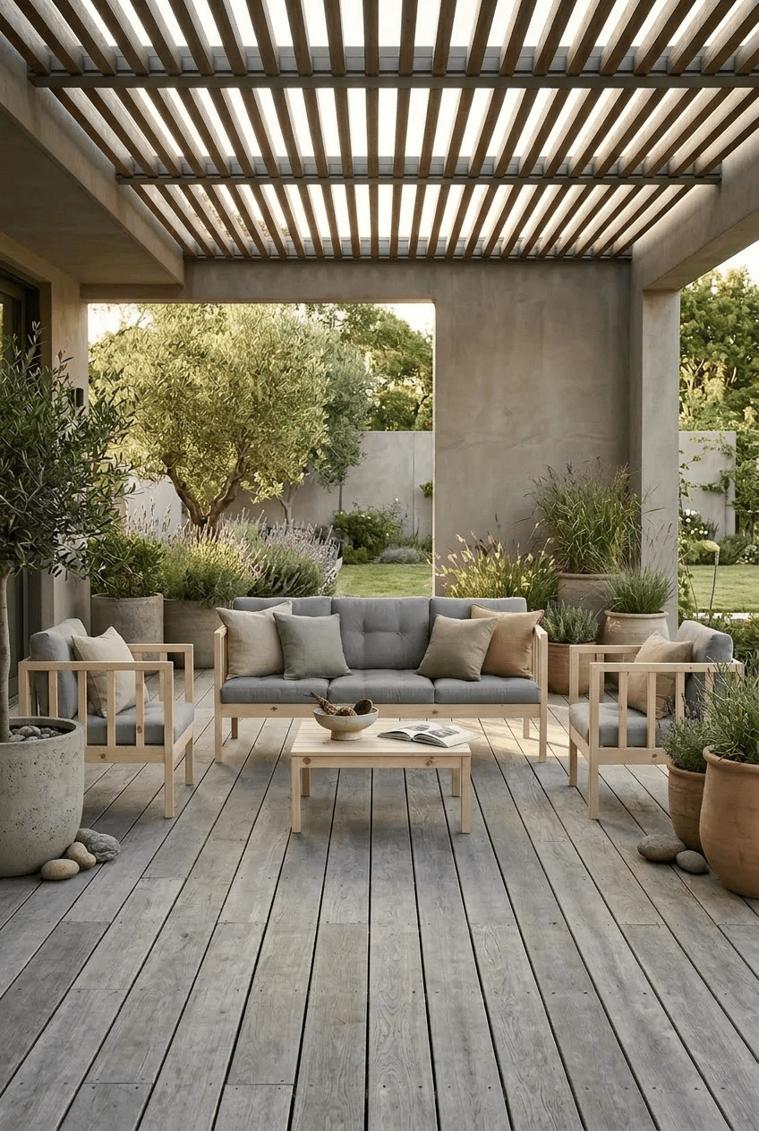 Loolpi Home Oturma Grubu Ottoman Menekşe Sedir Koltuk Seti Doğal Ahşap Balkon ve Bahçe Takımı