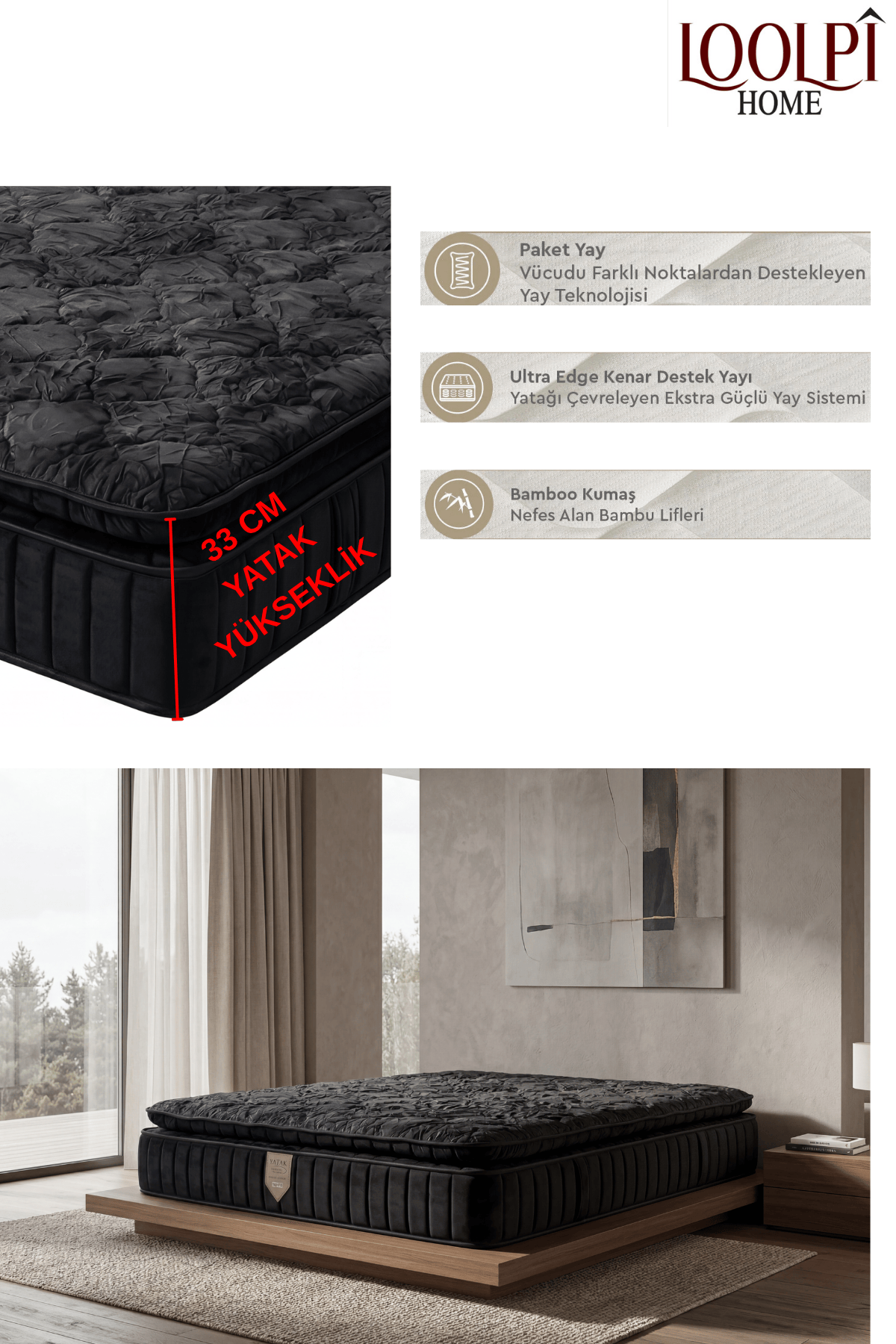 Loolpi Home İç Yatak Royal Pedli Ortopedik Ultra Lüx Yatak