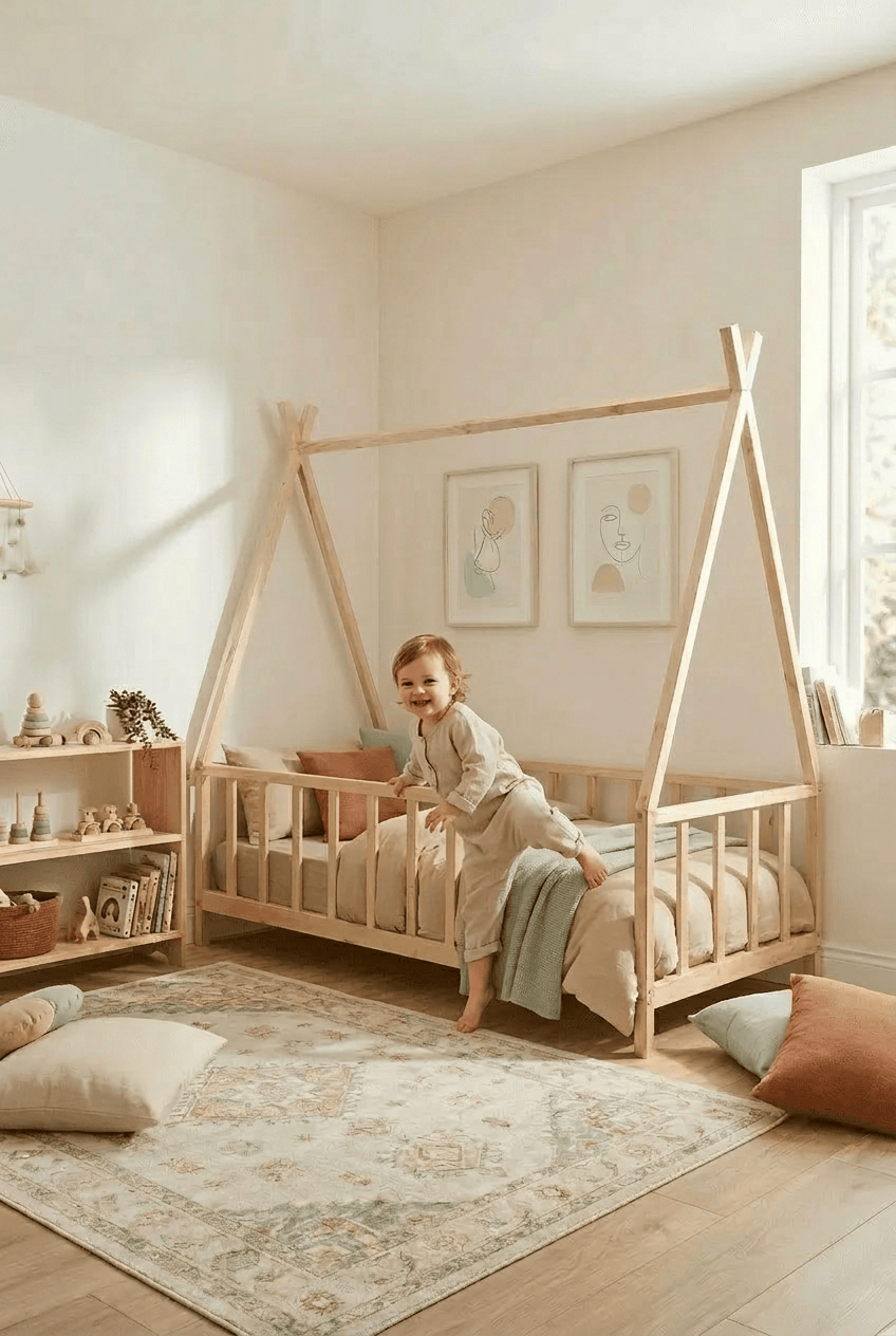 Loolpi Home Montessori Karyola Sky Montessori Bebek ve Çocuk Karyolası Doğal Ahşap Yatak Unisex