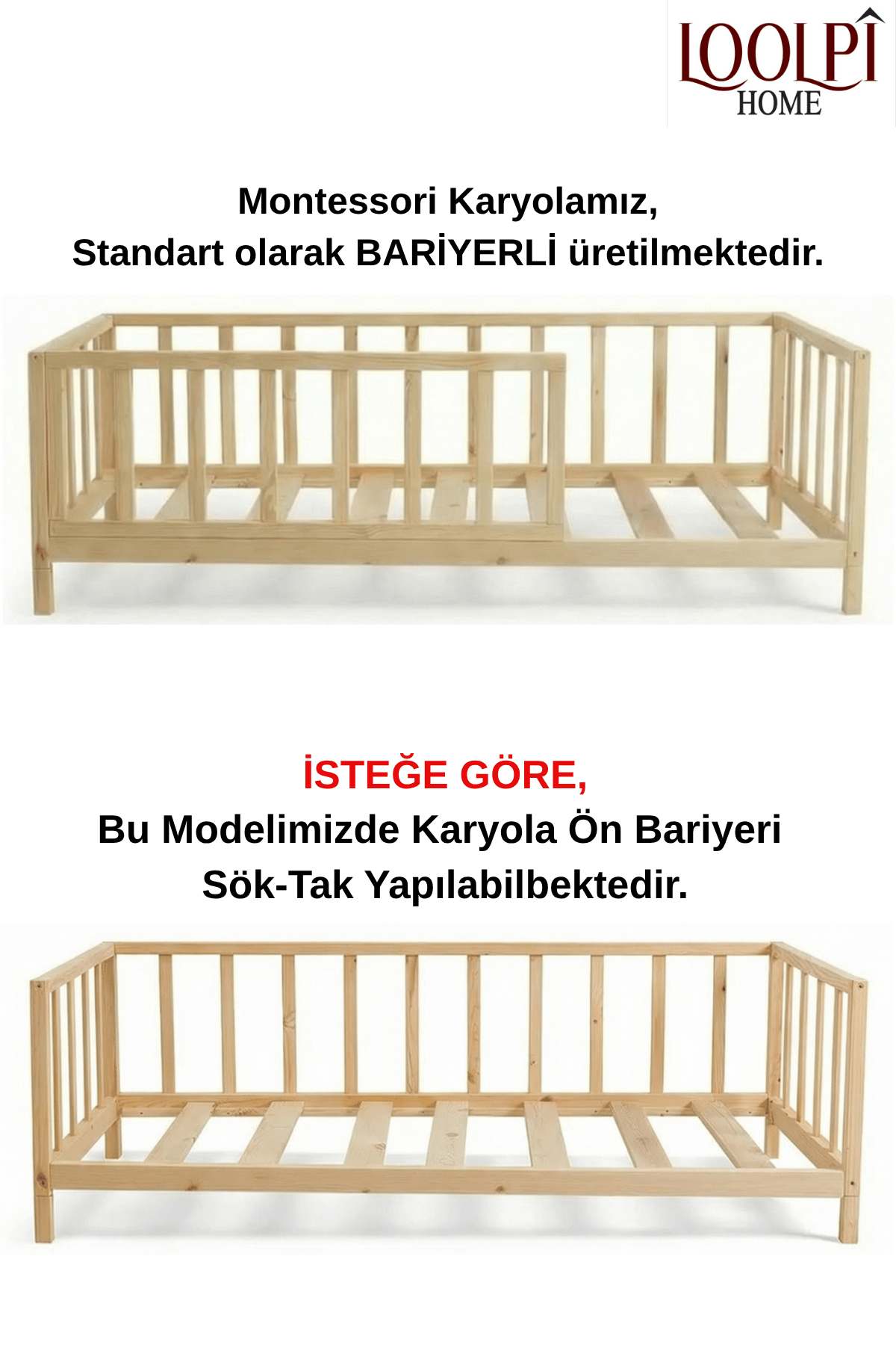 Loolpi Home Bebek Karyolaları ve Küçük Çocuk Yatakları Star Montessori Bebek ve Çocuk Karyolası Unisex