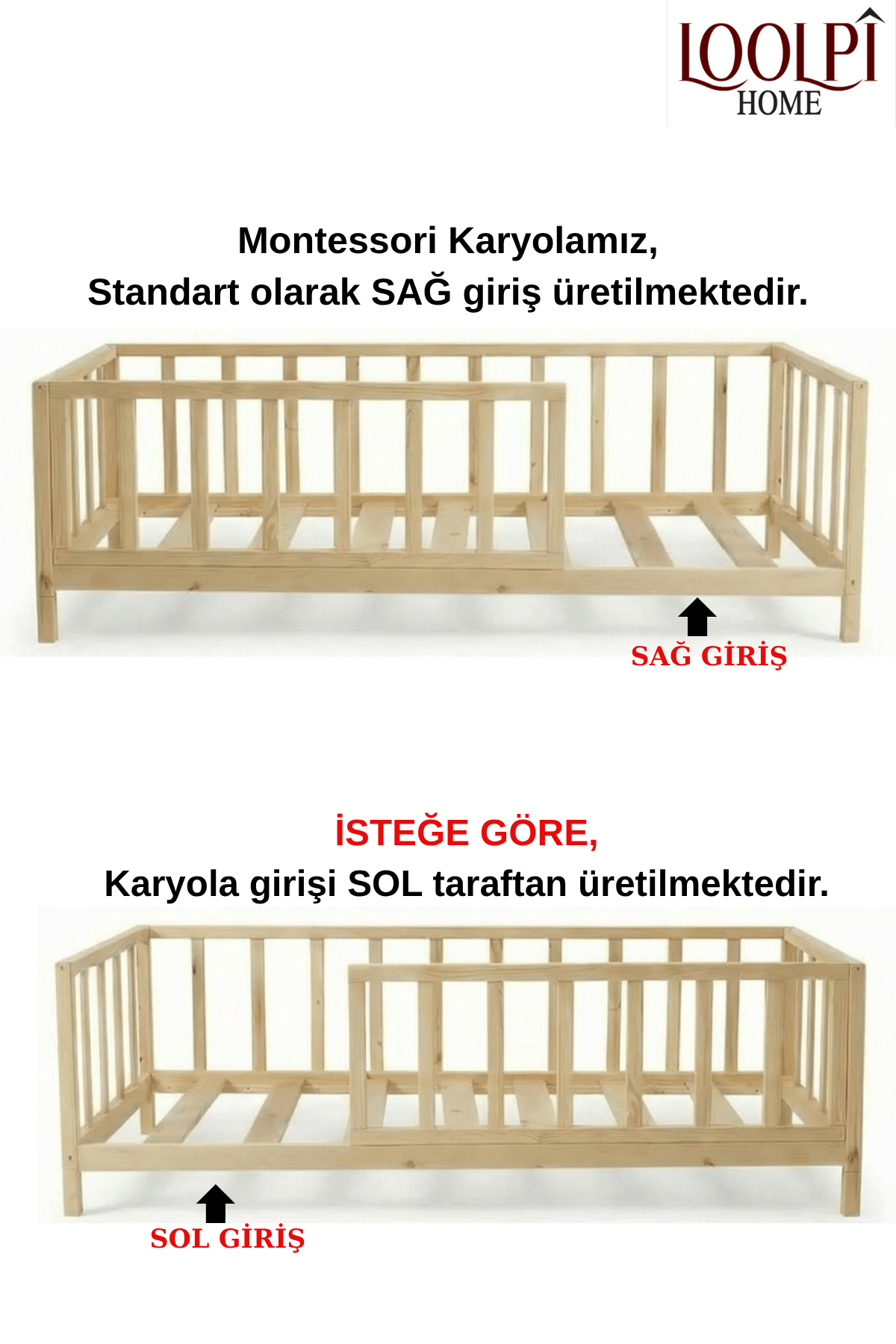 Loolpi Home Bebek Karyolaları ve Küçük Çocuk Yatakları Star Montessori Bebek ve Çocuk Karyolası Unisex
