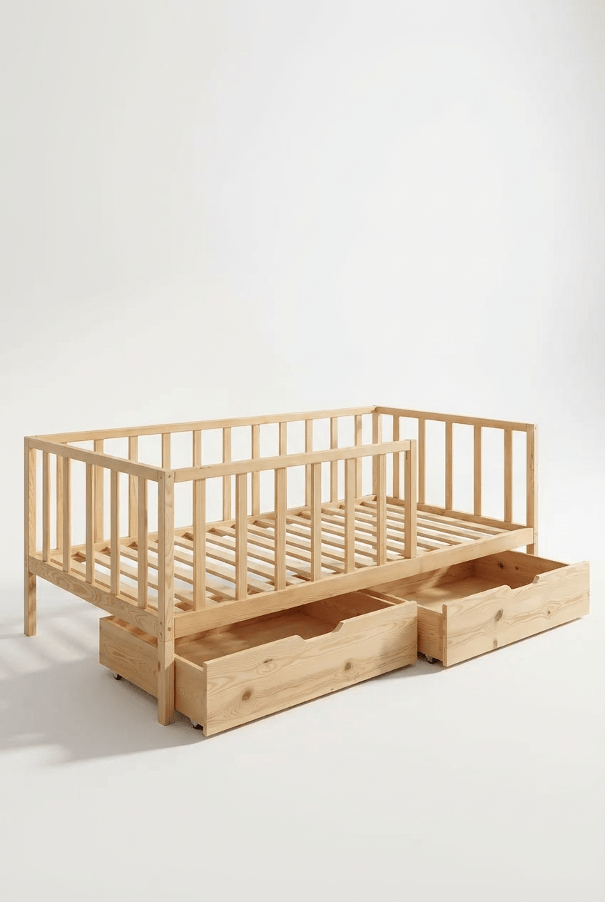 Loolpi Home Bebek Karyolaları ve Küçük Çocuk Yatakları 90 X 190 Vega Çekmeceli Montessori Bebek ve Çocuk Karyolası Doğal Ahşap