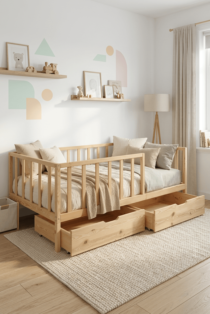 Loolpi Home Bebek Karyolaları ve Küçük Çocuk Yatakları 90 X 190 Vega Çekmeceli Montessori Bebek ve Çocuk Karyolası Doğal Ahşap