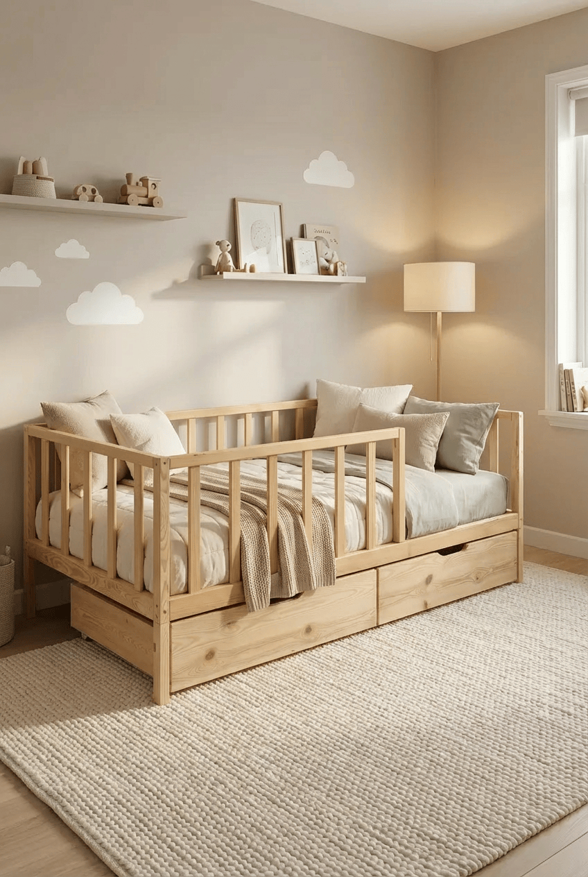 Loolpi Home Bebek Karyolaları ve Küçük Çocuk Yatakları 90 X 190 Vega Çekmeceli Montessori Bebek ve Çocuk Karyolası Doğal Ahşap