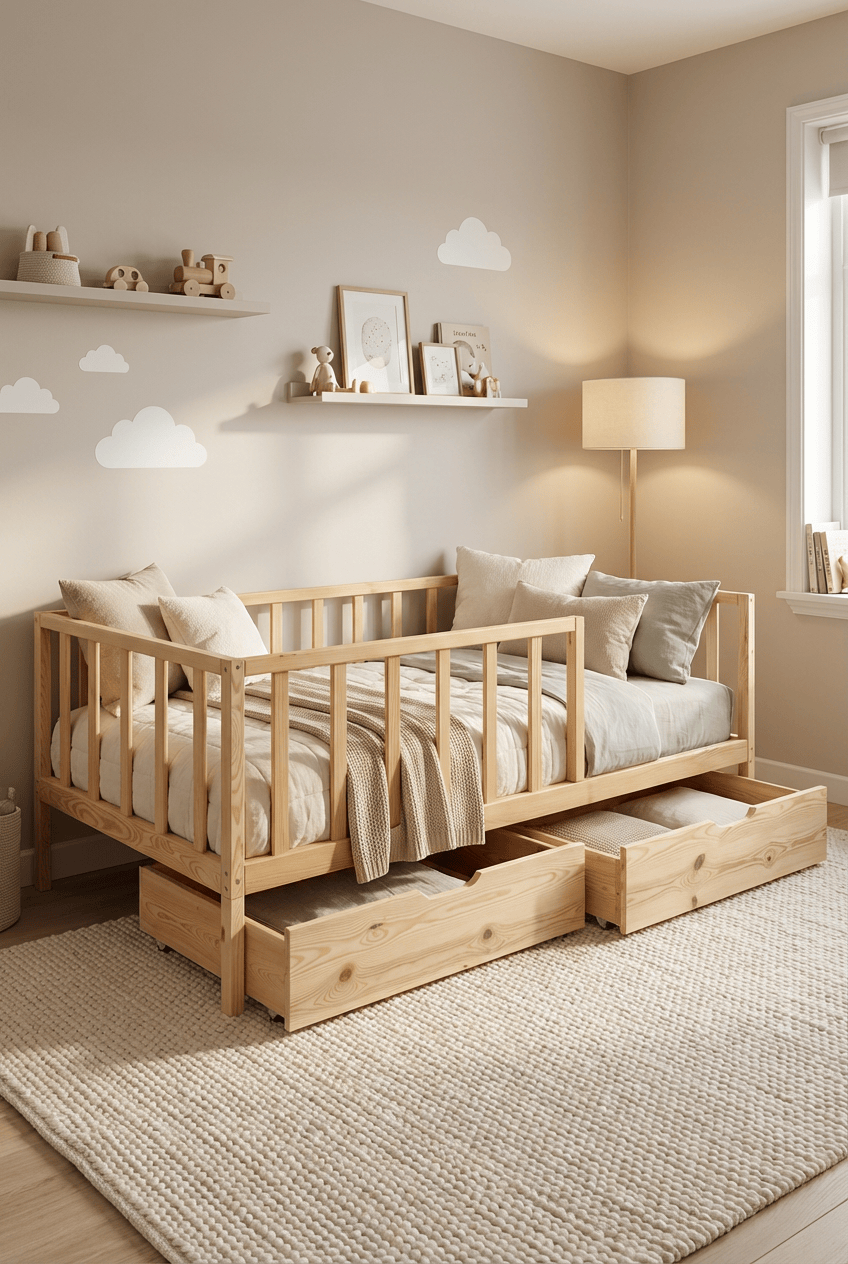 Loolpi Home Bebek Karyolaları ve Küçük Çocuk Yatakları 90 X 190 Vega Çekmeceli Montessori Bebek ve Çocuk Karyolası Doğal Ahşap