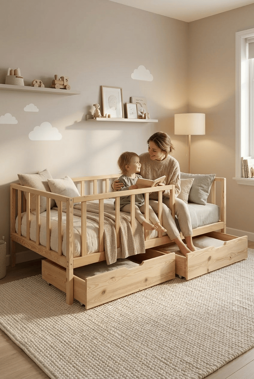 Loolpi Home Bebek Karyolaları ve Küçük Çocuk Yatakları 90 X 190 Vega Çekmeceli Montessori Bebek ve Çocuk Karyolası Doğal Ahşap