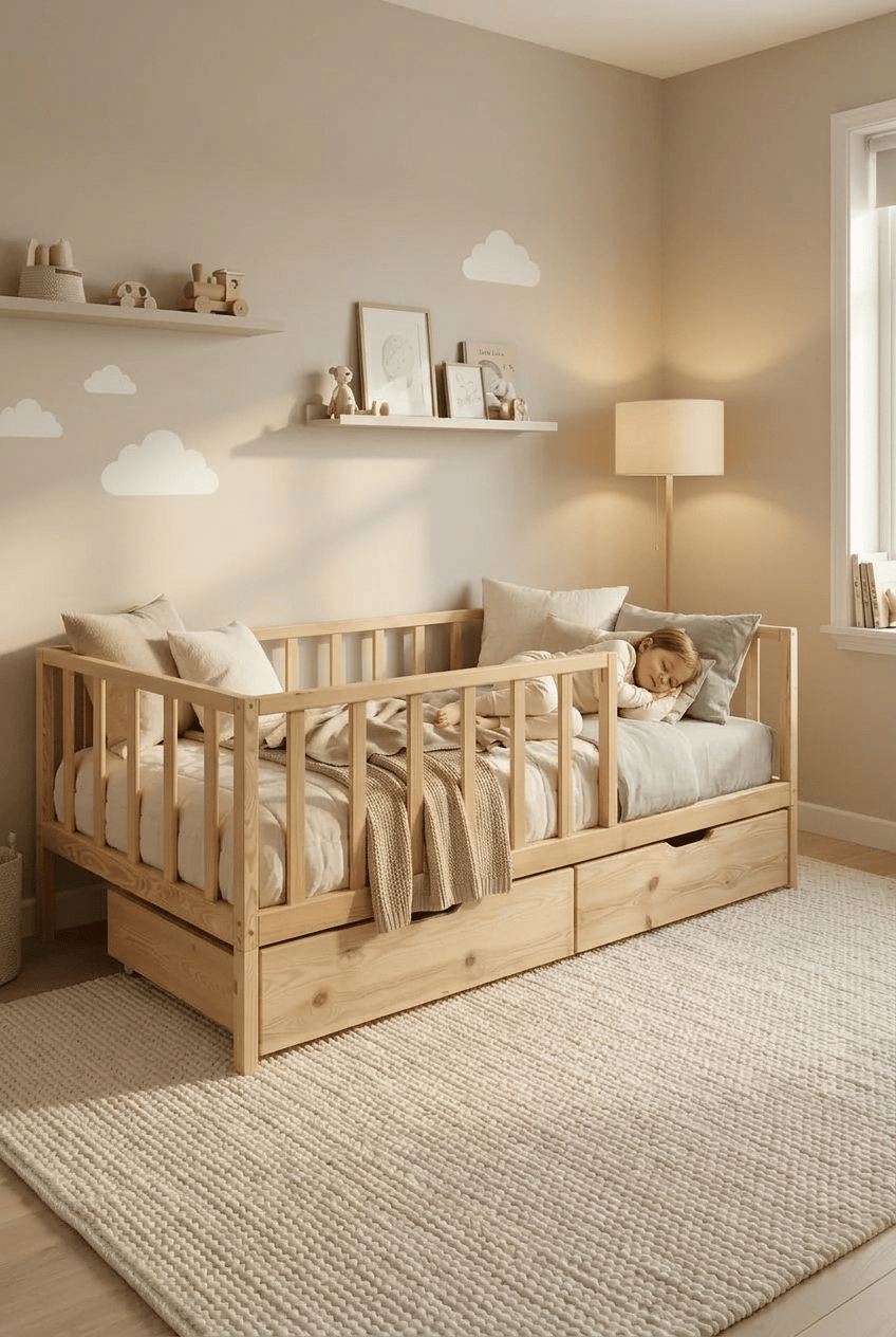 Loolpi Home Bebek Karyolaları ve Küçük Çocuk Yatakları 90 X 190 Vega Çekmeceli Montessori Bebek ve Çocuk Karyolası Doğal Ahşap