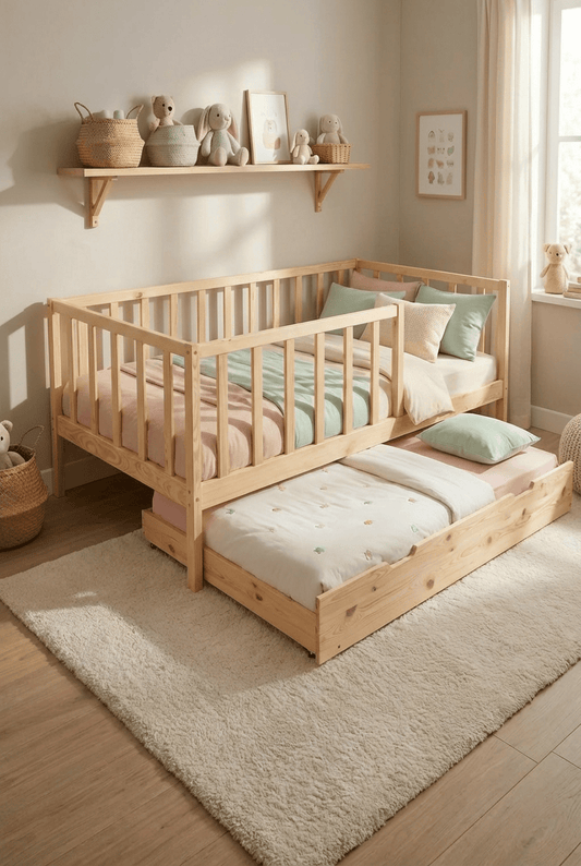 Loolpi Home Montessori Karyola Yavru Yataklı Montessori Bebek ve Çocuk Karyolası Doğal Ahşap