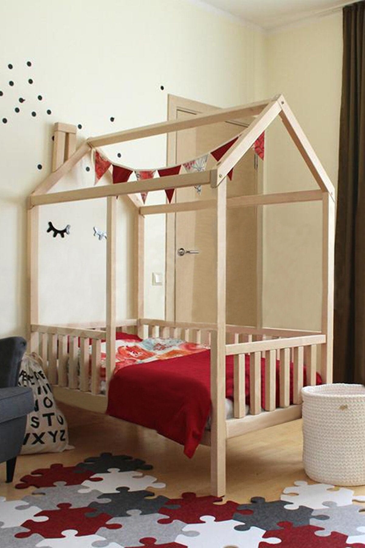 Loolpi Home Bebek Karyolası ve Küçük Çocuk Yatağı Aksesuarları Montessori Çatılı Çocuk Karyolası